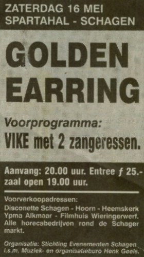 Golden Earring show announcement May 16 1992 Schagen - Spartahal